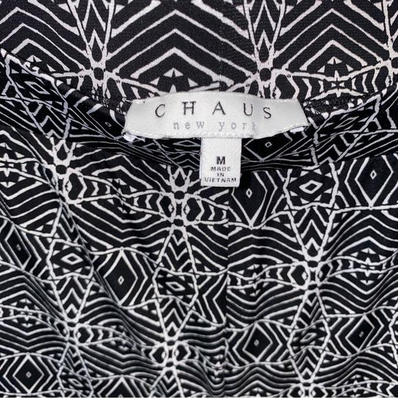 Chaus New York Black & White Elastic Waist Spiderweb Magic Eye Wide Leg Pants M - Picture 4 of 6